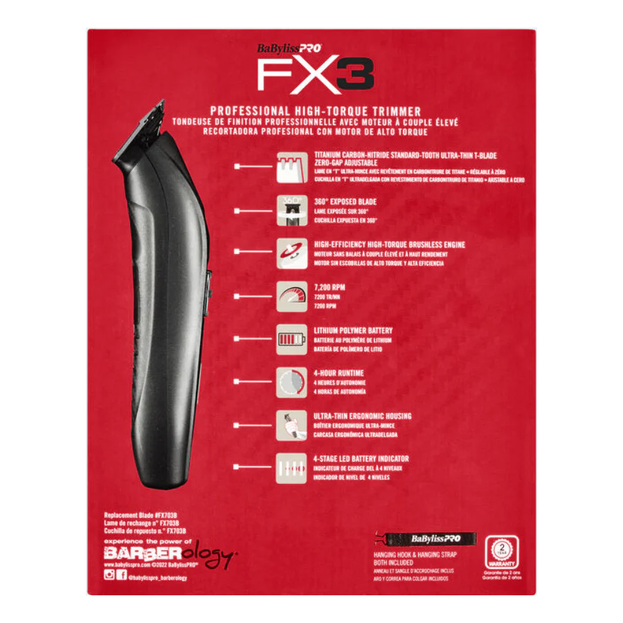 BaBylissPRO FX3 Professional High Torque Trimmer - Black - Image 4
